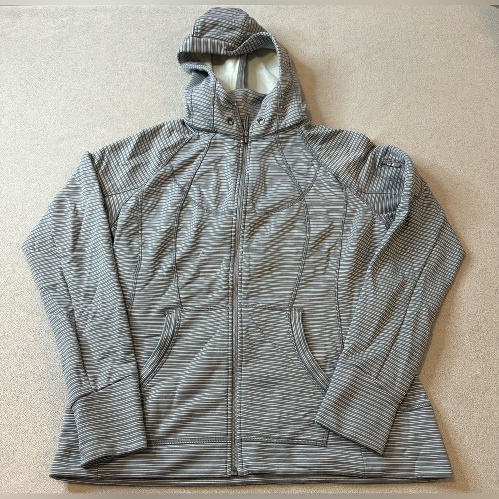 Athleta Hoodie Full Zip Jacket Size Medium Gray White Striped Size L Women’s